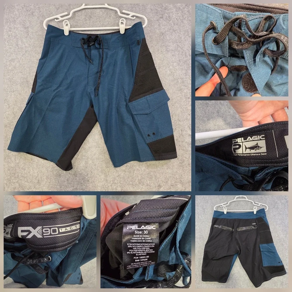Pelagic Swim Trunks Mens 30 Blue FX 90‎ Tactical Board Shorts Offshore Fishing